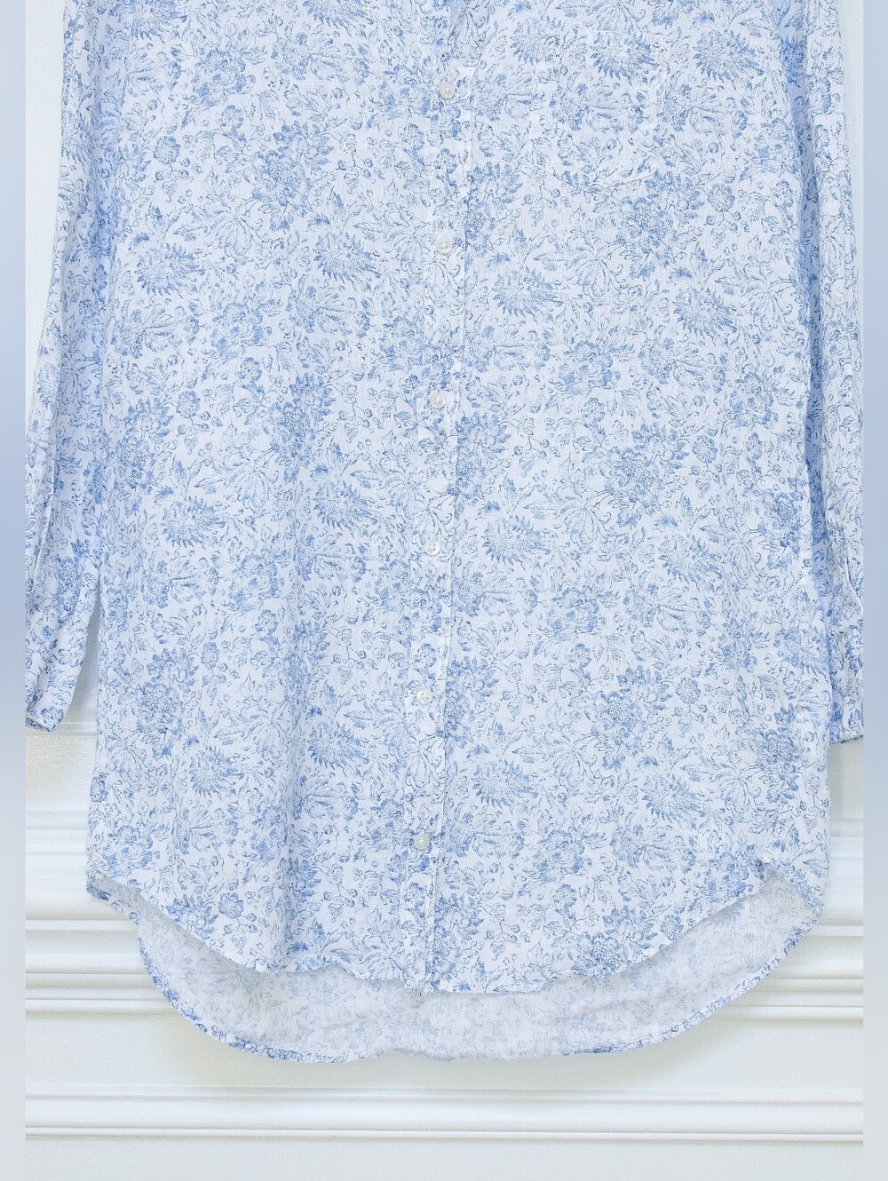 Frank & Eileen Mary Shirt Dress Linen Floral Blue White Size XS Coastal Heritage - Picture 6 of 15